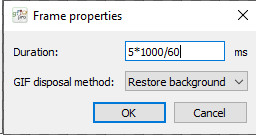 Setting ANI frame duration in the Frame properties dialog