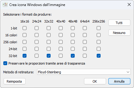 Crea l'icona di Windows dalla finestra di dialogo dell'immagine