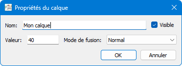 Boîte de dialogue des propriétés du calque