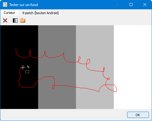 Test d'un curseur par gribouillage sur la surface de test